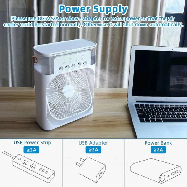 Mini 3-in-1 USB AC Fan with LED & Humidifier